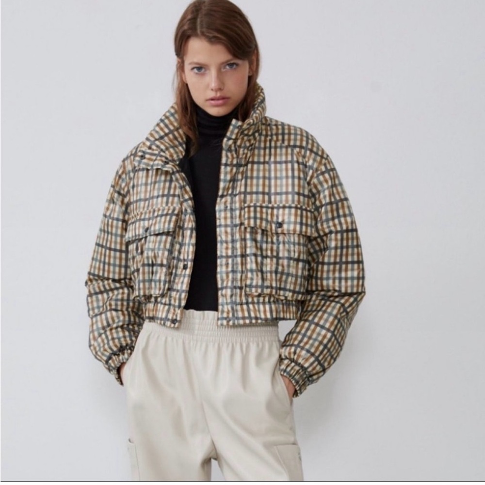 Zara Multicolor Plaid Bomber Jacket